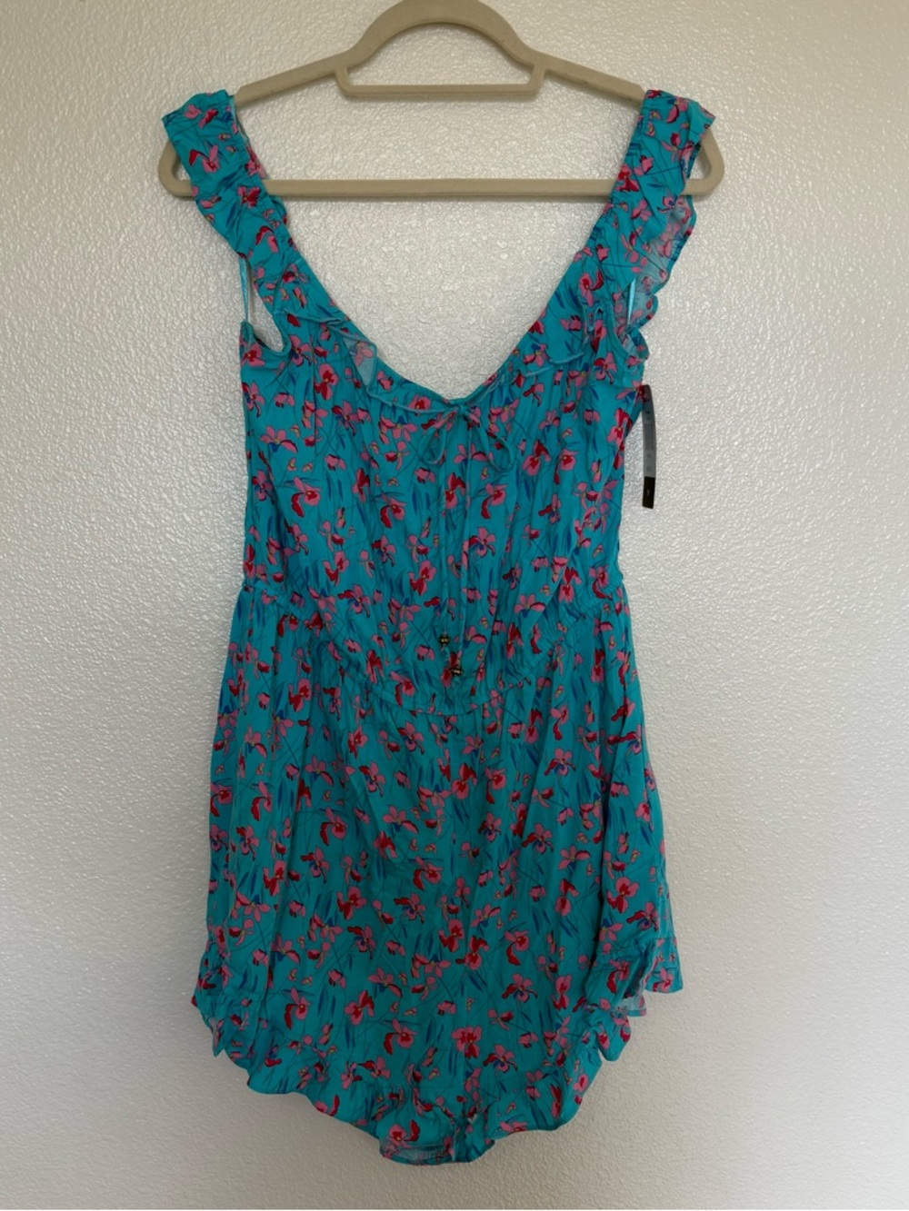 Turquoise Flamingo Ruffle-Sleeve Juniors Romper